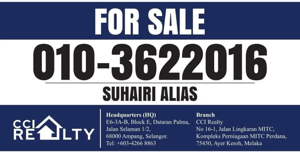 Papan iklan For Sale rasmi CCI Realty oleh Suhairi Alias